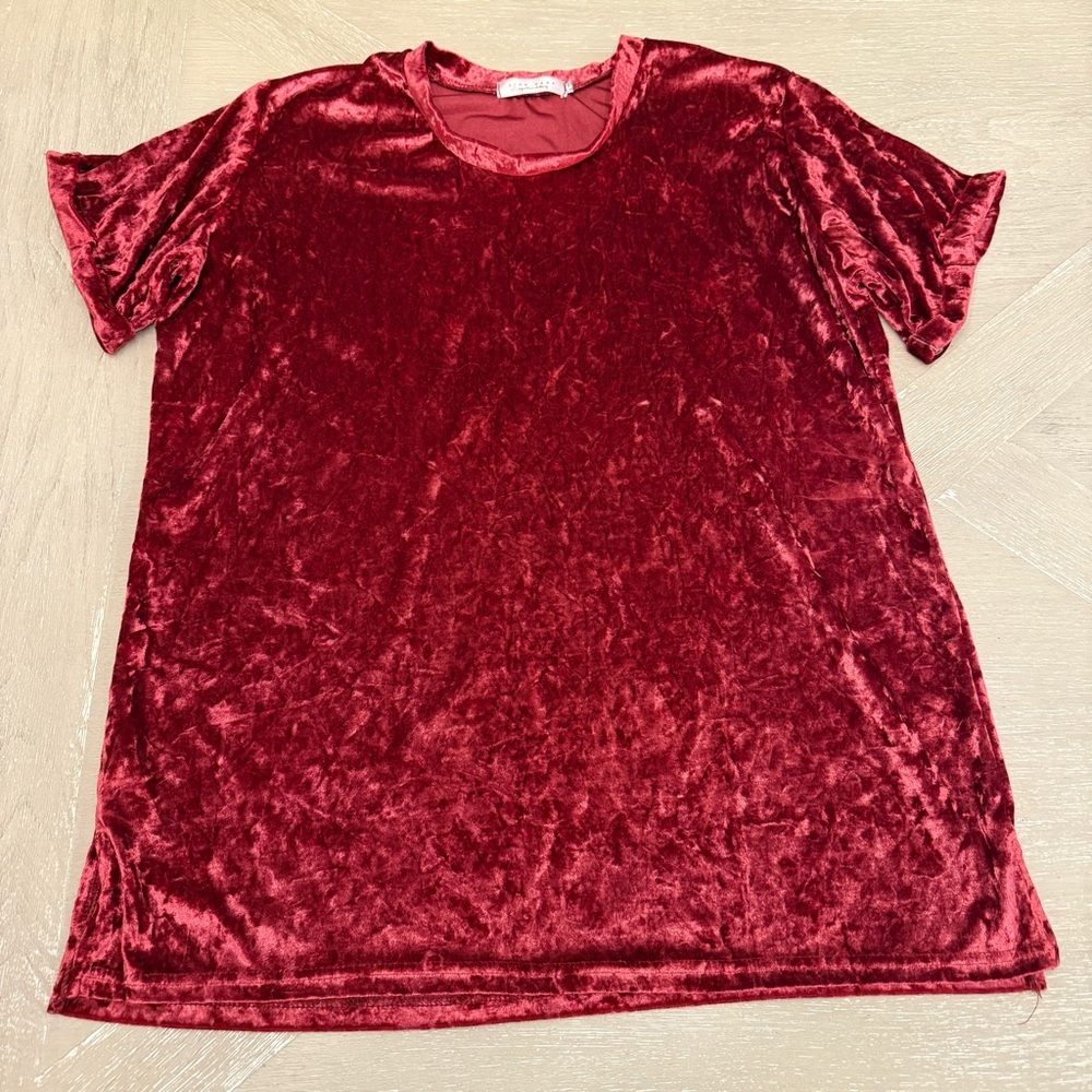 Burgundy Red Holiday Christmas Crushed Velvet Short Sleeve Top XXL
